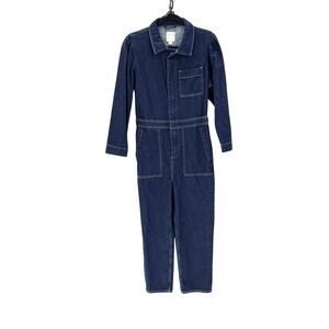 Seventy + Mochi Lorna denim jumpsuit dark blue wash puff shoulders size S